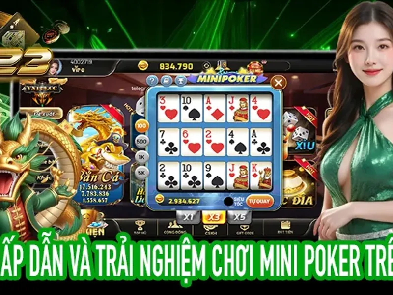 Hình ảnh bàn chơi Poker với các quân bài, chip và người chơi tại 8kbet cc